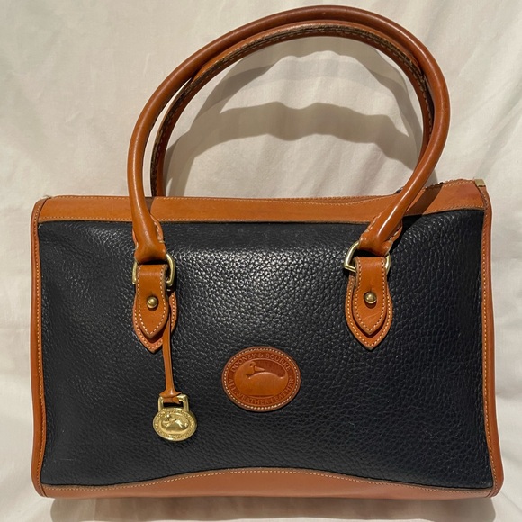 Dooney & Bourke Navy Blue and Brown Leather Hand Bag - Picture 2 of 13